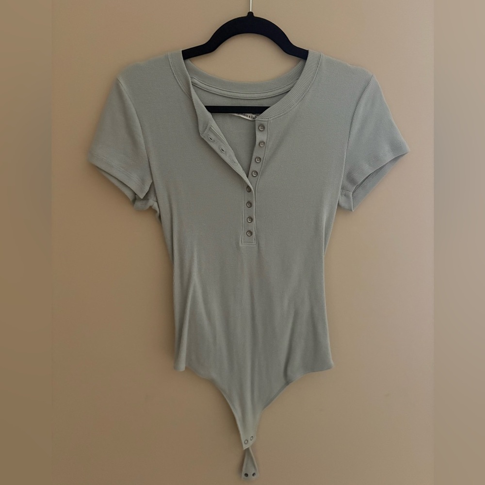 A&F Women's Short Sleeve Henley Bodysuit - Light Green